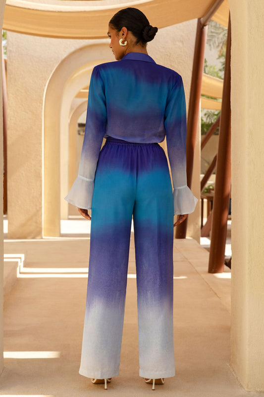 Last Light | Blue Ombre Satin Wide-Leg Trousers